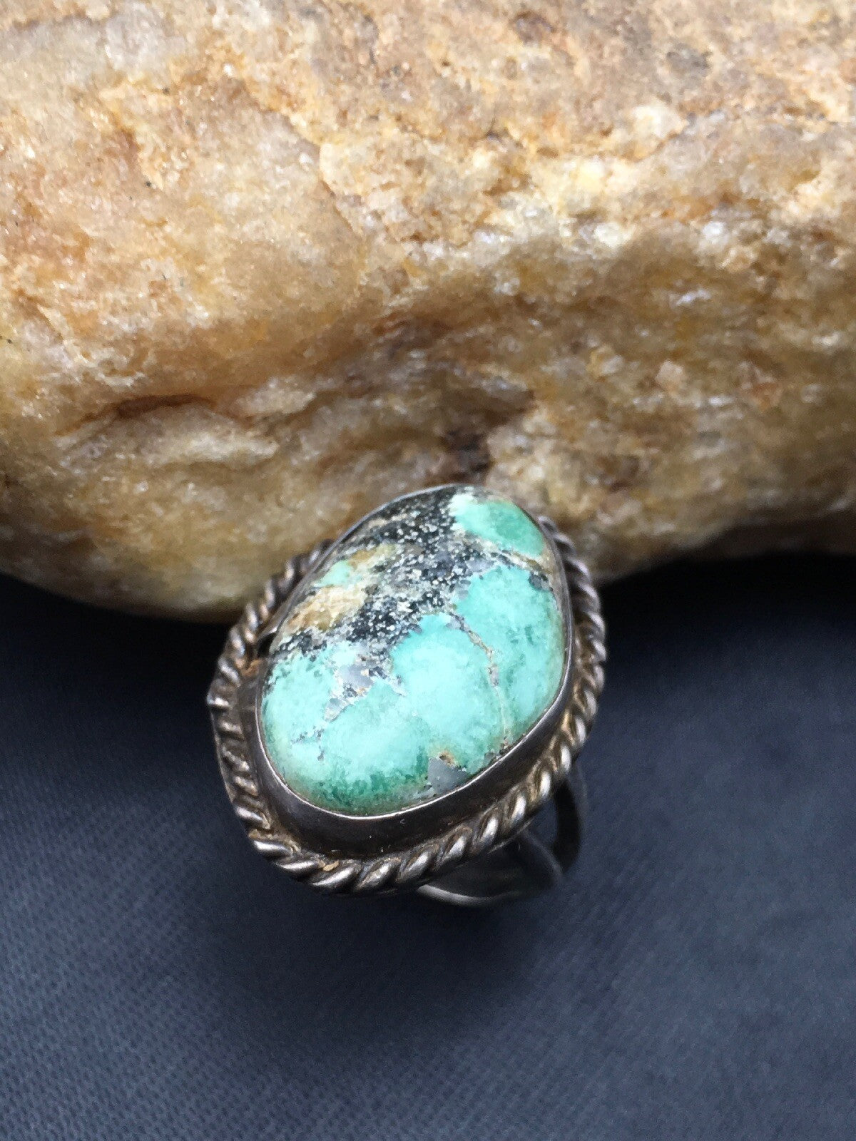 Native Blue Turquoise Navajo Sterling Silver Old Pawn Ring Sz 4.25 4408
