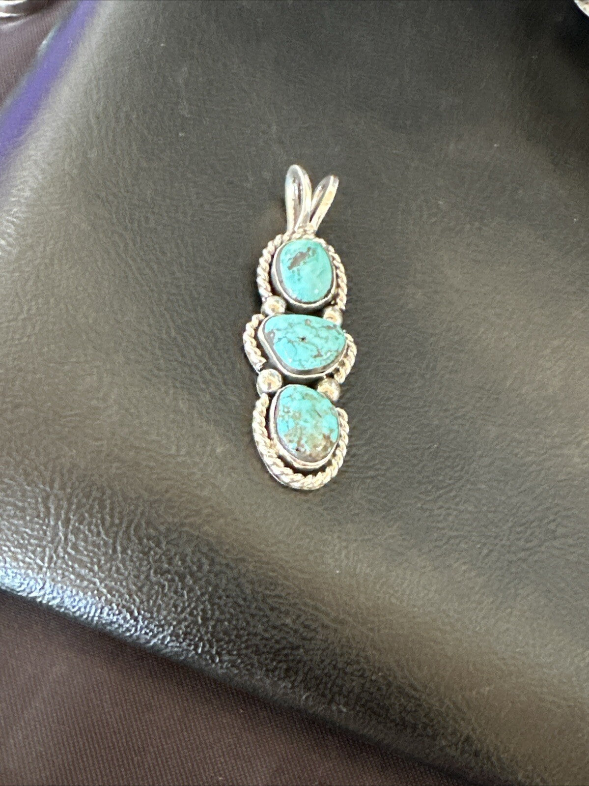 Blue Turquoise 3 Stone Navajo Sterling Silver Cluster Pendant Only 18312