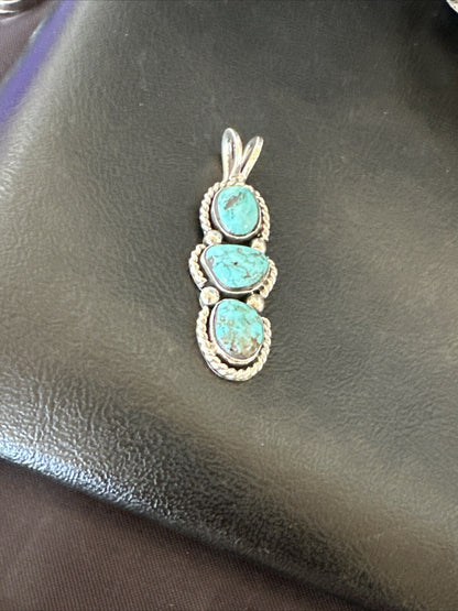 Blue Turquoise 3 Stone Navajo Sterling Silver Cluster Pendant Only 18312