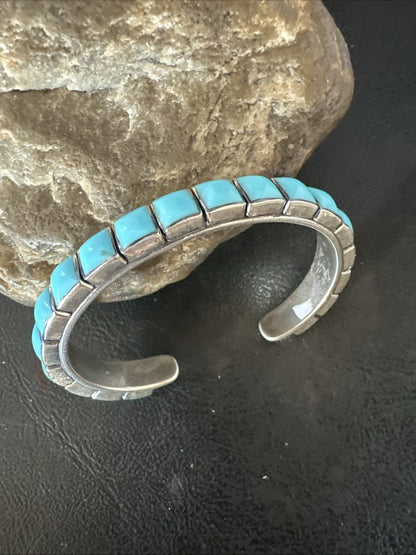 Blue Kingman SB Turquoise Navajo Sterling Silver Cuff Bracelet 6.5" 19069