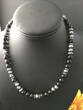 Men's Black Onyx Navajo Bead Necklace | Sterling Silver | Authentic Native American Handmade | 1743