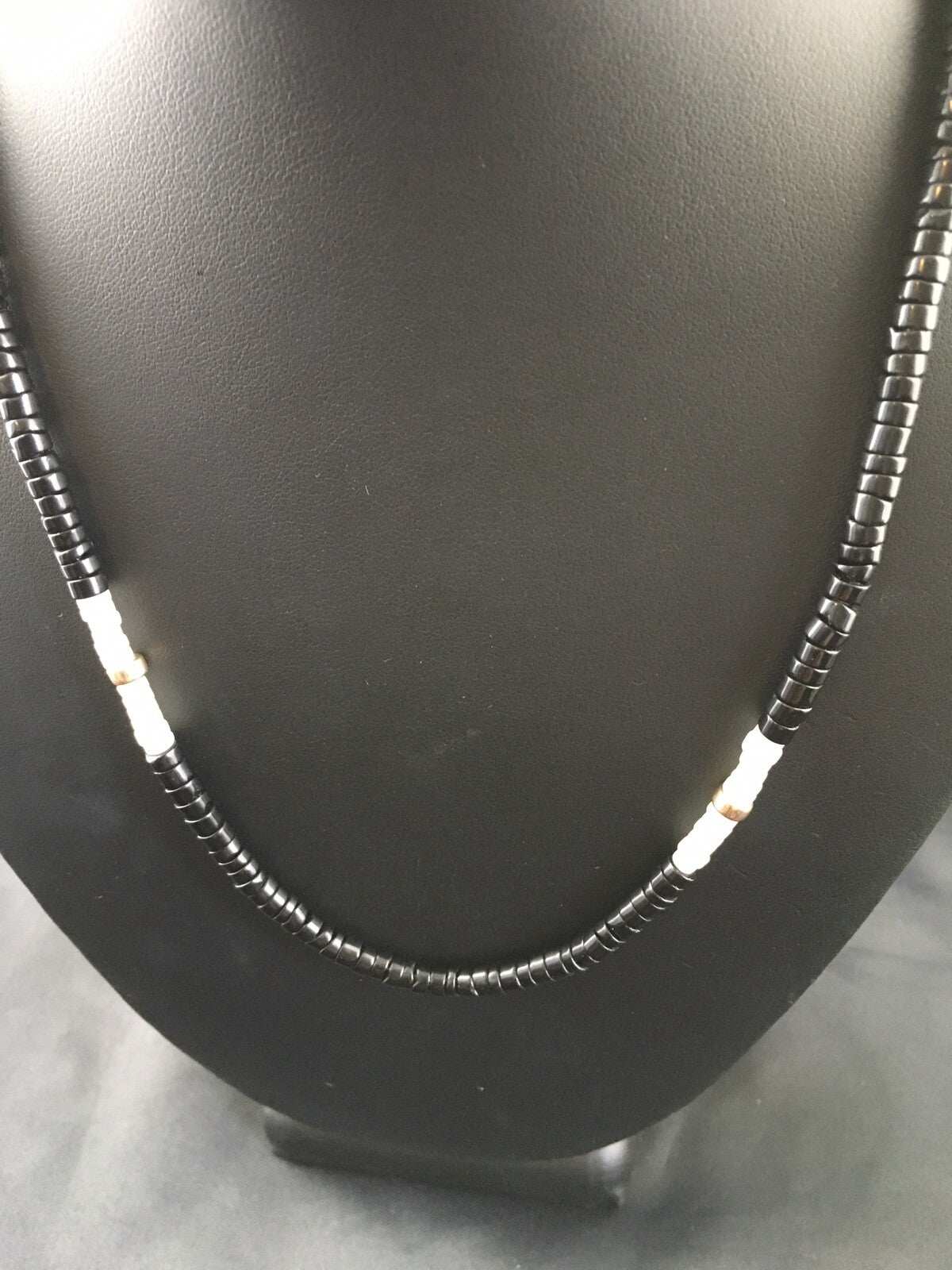Black Onyx & Mother Of Pearl Navajo Sterling Silver Necklace 19" 10141