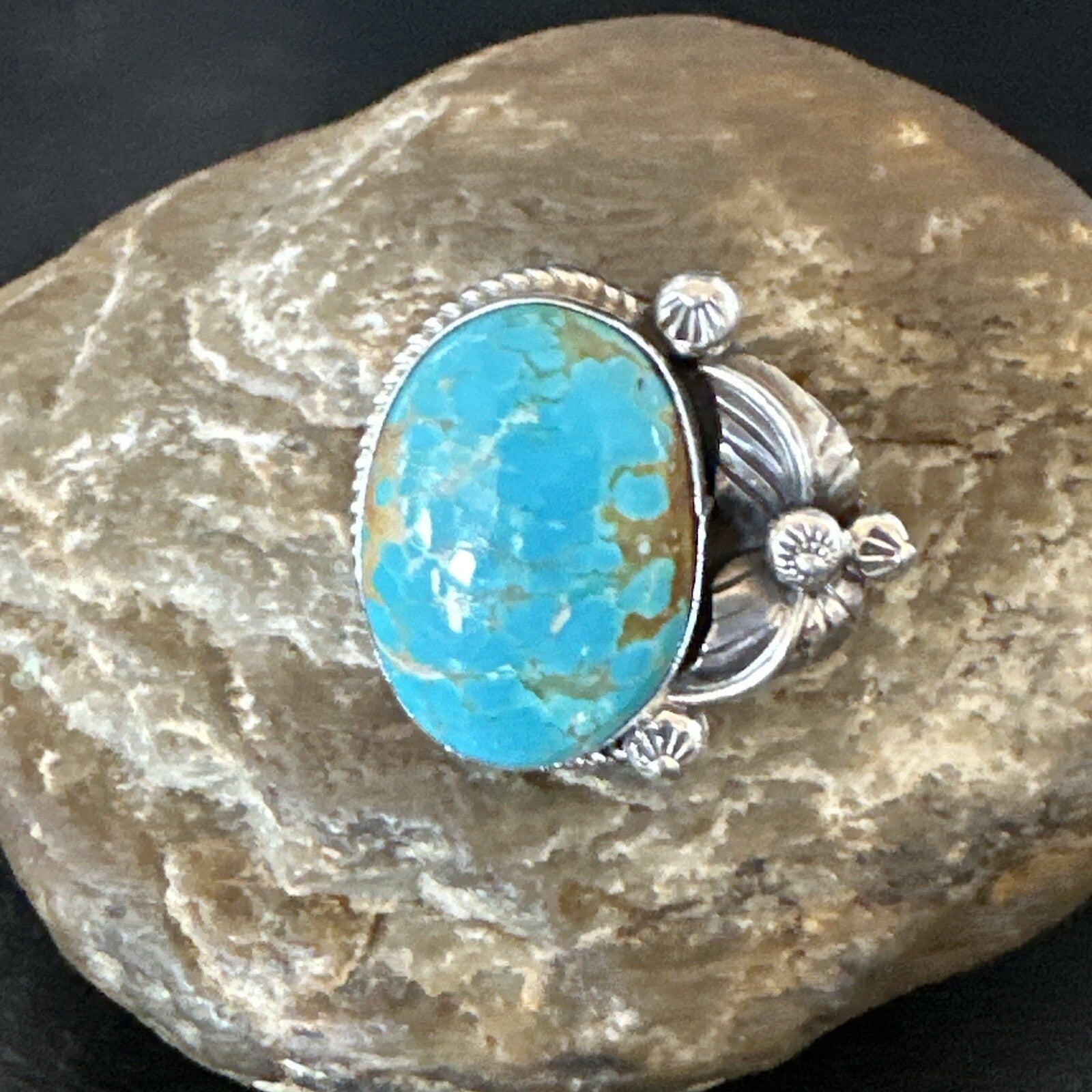 Navajo Sterling Silver Blue Turquoise #8 Ring Sets Sz 8 18106
