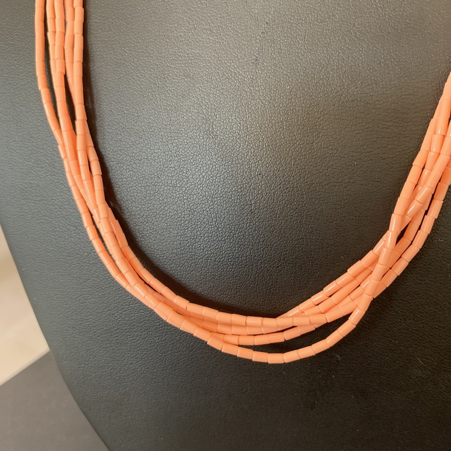 Pink Coral Stabilized Bead 5 Strand Navajo Sterling Silver Necklace 02208