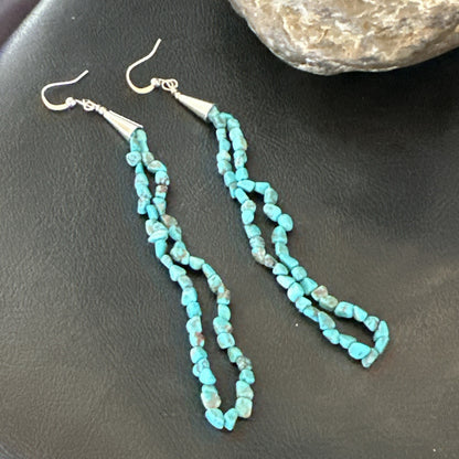 XL Blue Turquoise Nugget Bead Sterling Silver Beads Navajo Earrings 4.5" 18095
