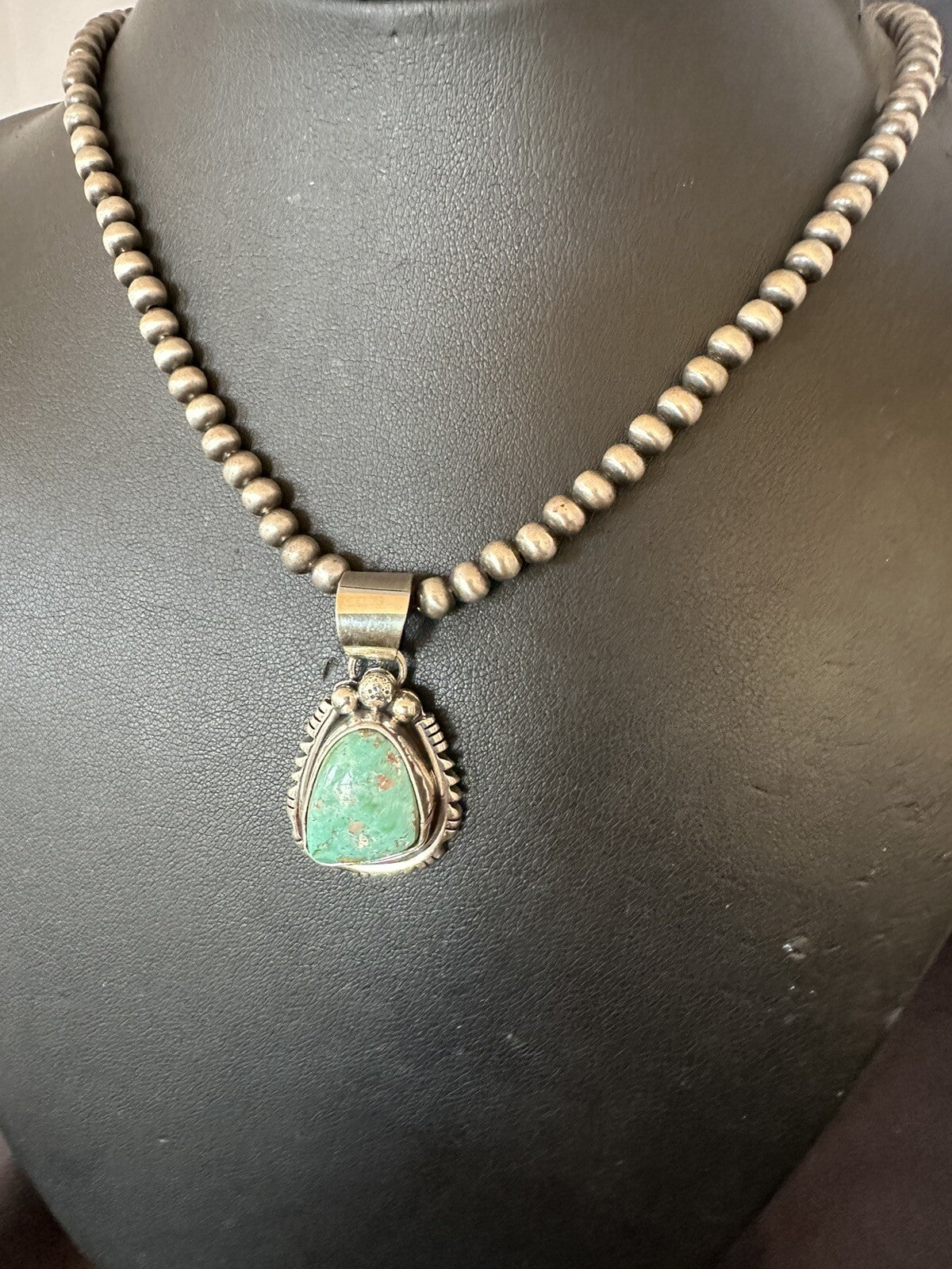 Mens Women Navajo Sterling Silver Green Royston Turquoise Necklace Pendant 18313