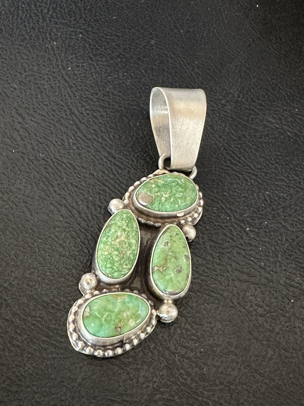 Green Sonoran Gold Turquoise Navajo Sterling Silver 925 Cluster Pendant 19401