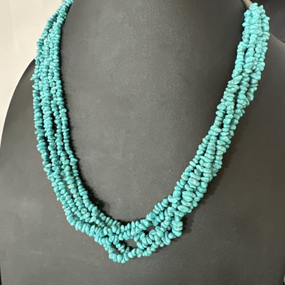 Navajo Sterling Silver  Nugget SB Blue Turquoise 5 Strands Necklace 20” 19662