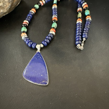 Lapis Turquoise Spiny Necklace Southwestern Sterling Silver Pendant 22” 19469