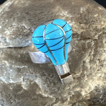 Navajo Blue Turquoise Balloon Inlay Band Ring Sz 6.5 18189