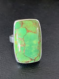 Green Mohave Turquoise Navajo Ring Size 8.5 Adjustable | Sterling Silver | Authentic Native American Handmade | 11793