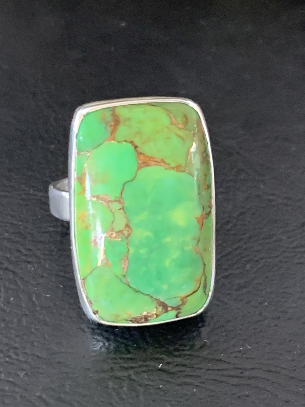 Green Mohave Turquoise Navajo Sterling Silver Ring Size 8.5 Adjustable 11793