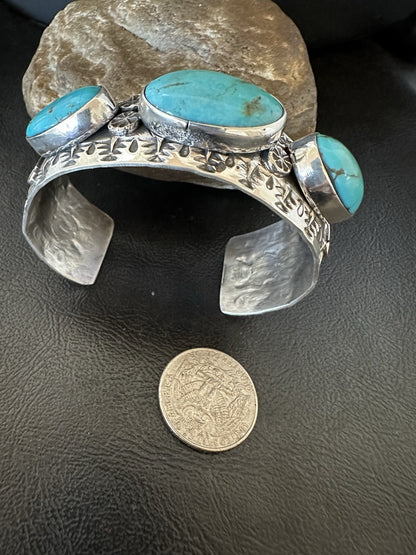 Mens Blue Kingman Turquoise Navajo Sterling Silver Cuff Bracelet 7.5" 19430