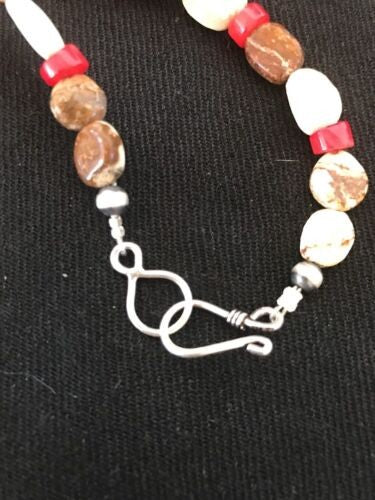 Native American Chunky Sterling Necklace Faceted Jasper Turquoise 21" 1139