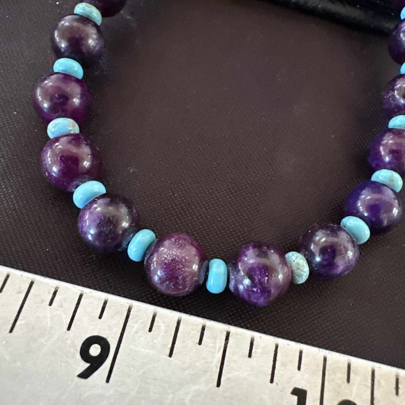 Purple Stone Blue Turquoise Bead Navajo Sterling Silver Necklace 18” 17788