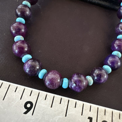 Purple Stone Blue Turquoise Bead Navajo Sterling Silver Necklace 18” 17788
