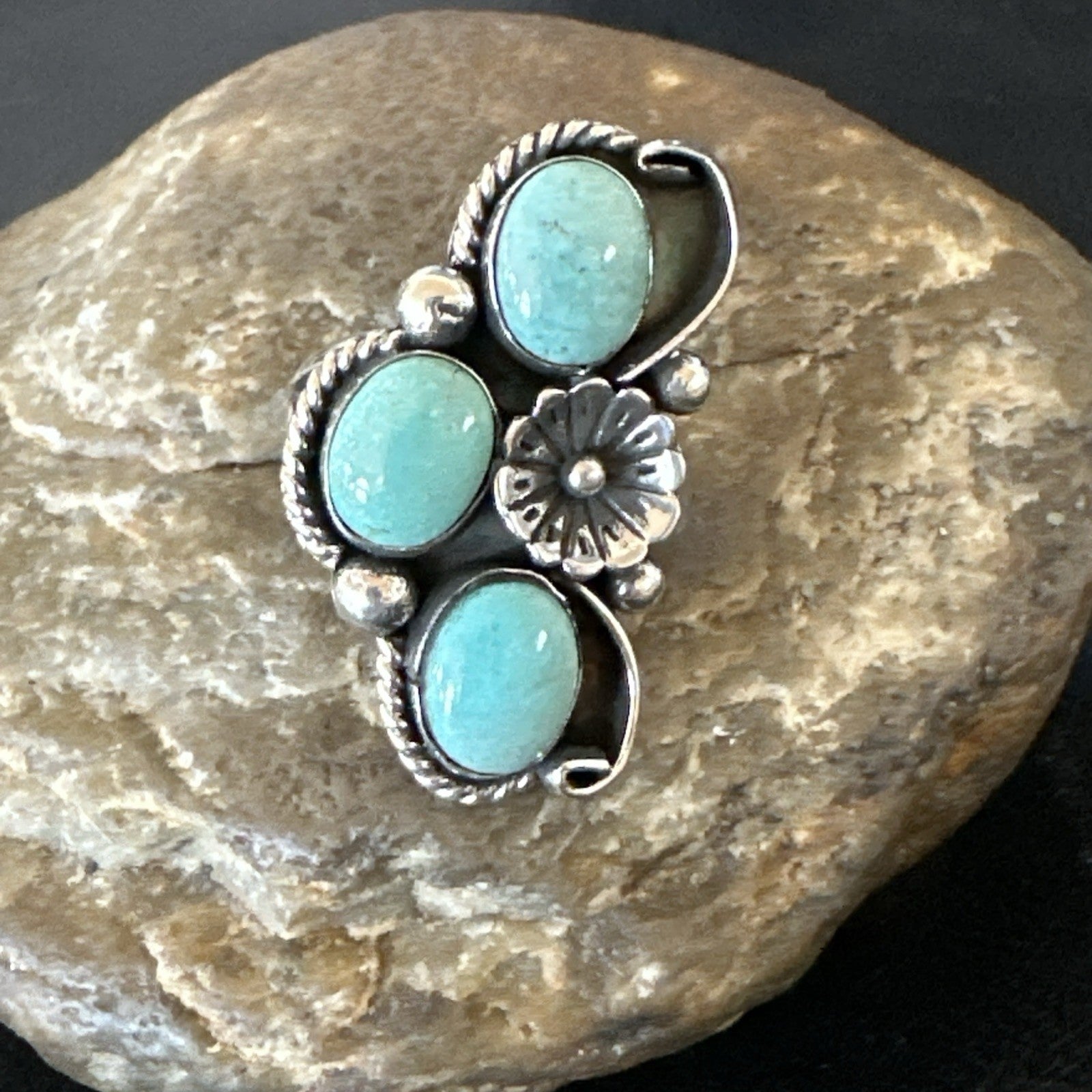 3 Besties Ring Green Turquoise Navajo Sterling Silver Cluster Size 8 19161