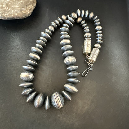 Handmade Bench Navajo Pearls Sterling Silver Bead Necklace 25” 18176