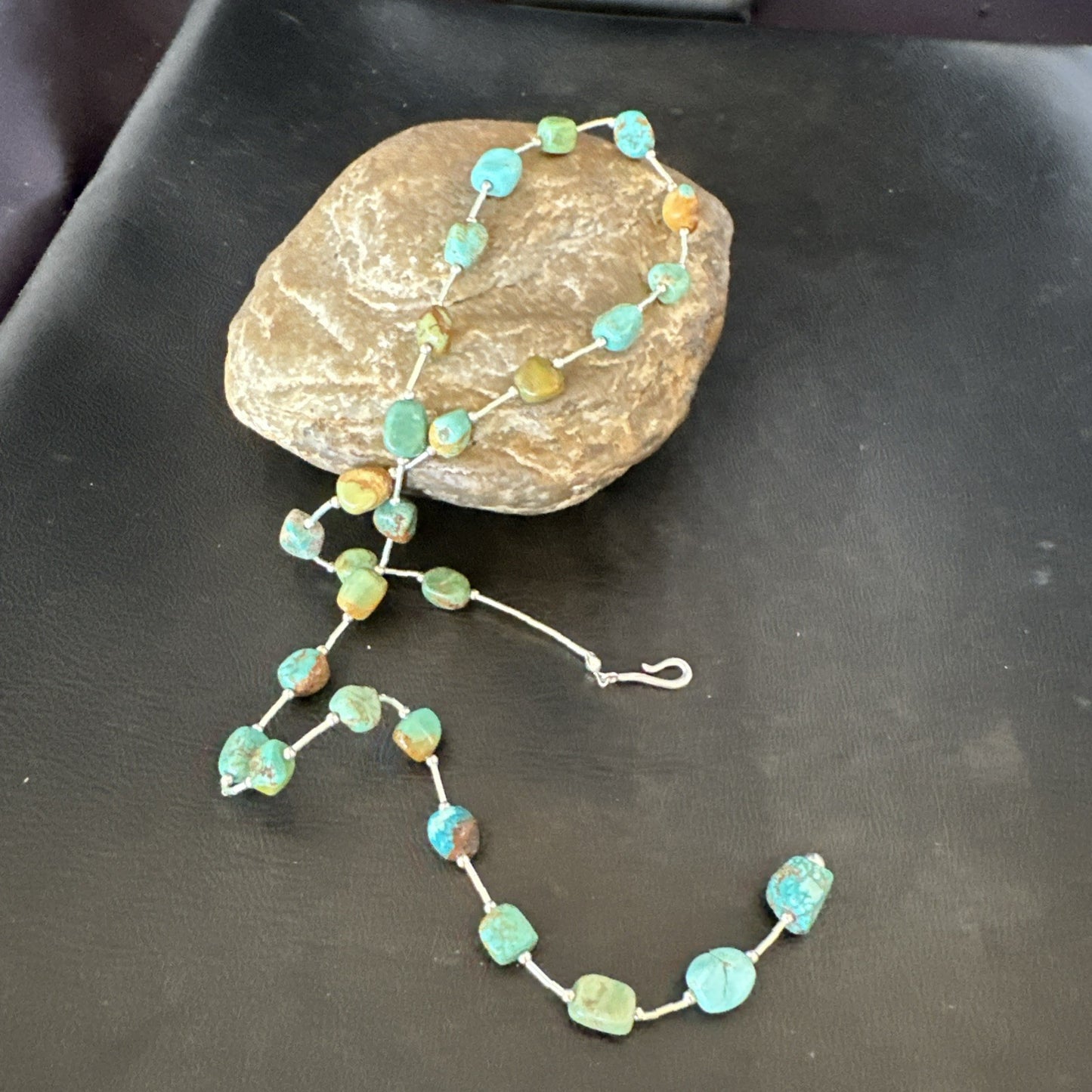 Green Turquoise Liquid Heishi Sterling Silver Nugget  20" Necklace 19046
