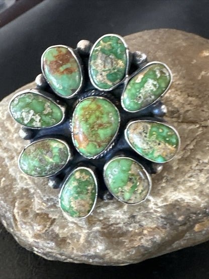 Navajo Sterling Silver Cluster Green Sonoran Gold Turquoise Ring Sz 8 18603