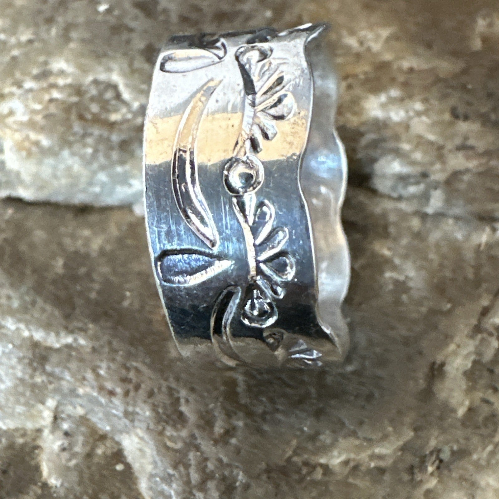 Mens Women Wedding Band Navajo Stamped Sterling Silver Ring Size 9.5 19064
