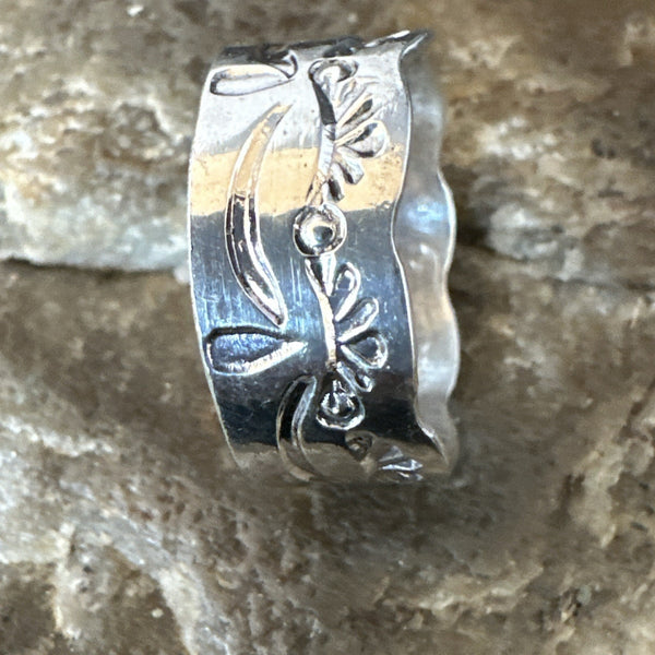 Men's Women Wedding Band Navajo Stamped Ring Size 9.5 | Sterling Silver | Authentic Native American Handmade | 19064