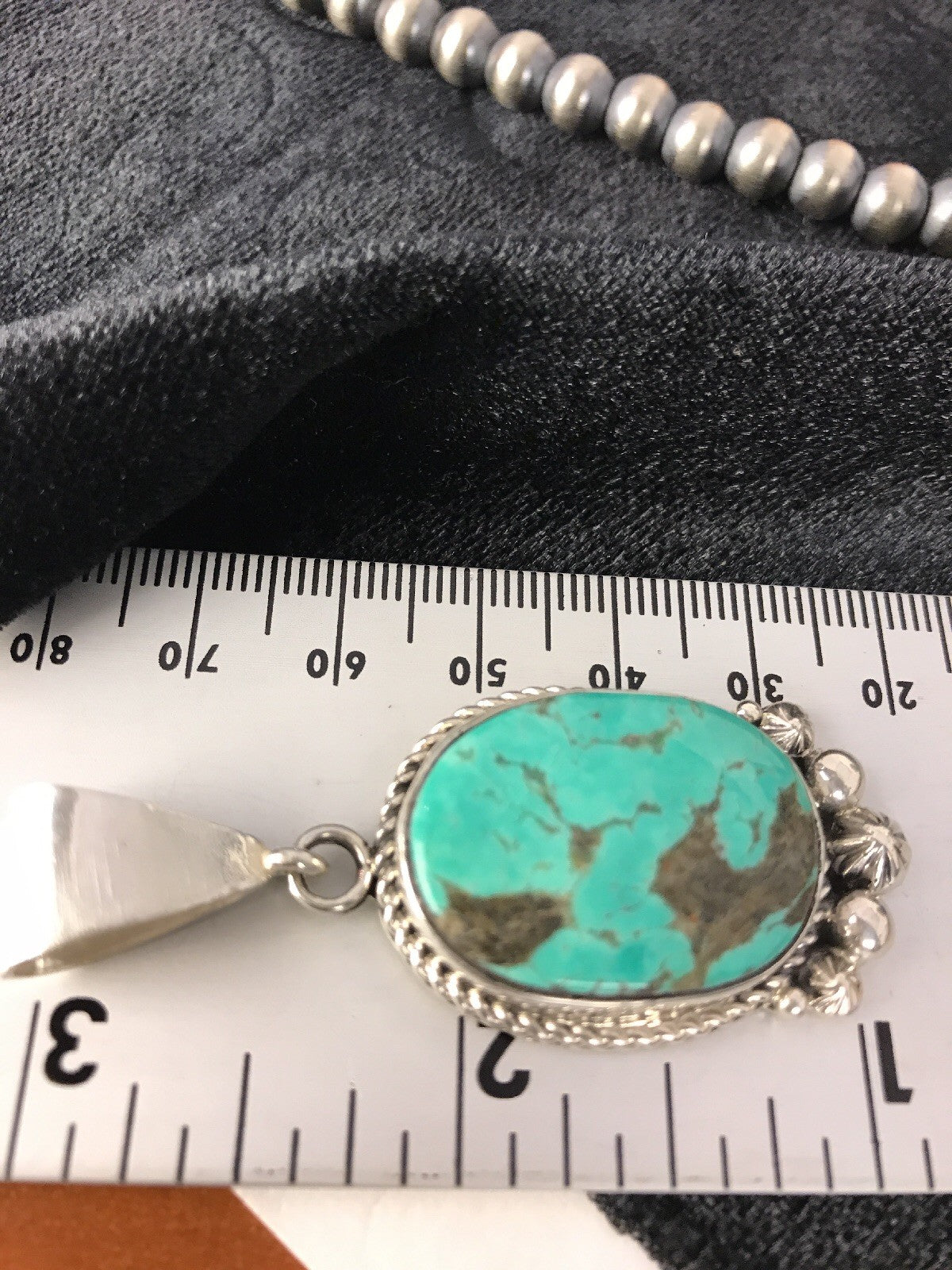 Green Turquoise Navajo Sterling Silver Pendant 03382