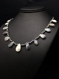 Black Rutile Opal Pear Shaped Navajo Pearls Necklace | Sterling Silver | Authentic Native American Handmade | 04091