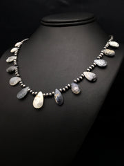 Black Rutile Opal Pear Shaped Navajo Pearls Necklace | Sterling Silver | Authentic Native American Handmade | 04091