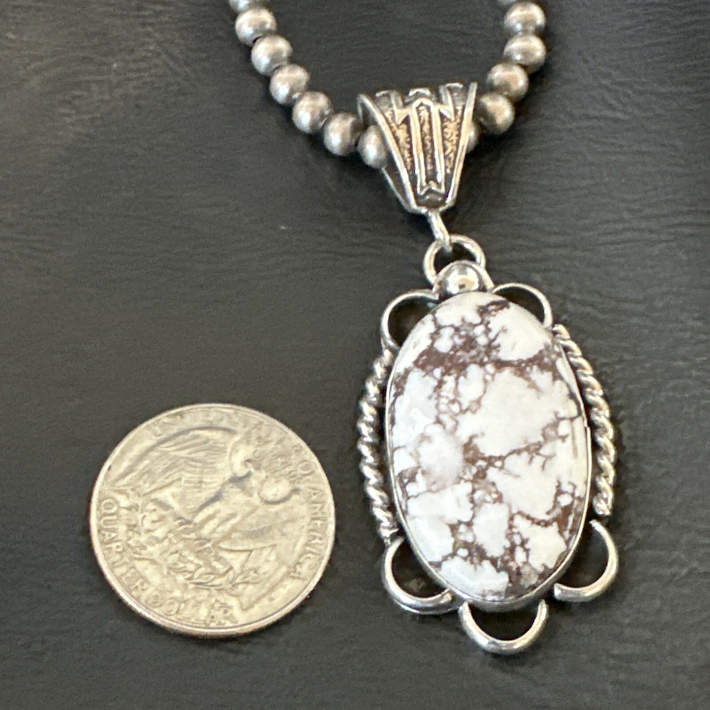 Wild Horse Turquoise Pendant Sterling Silver Beads Necklace 18029