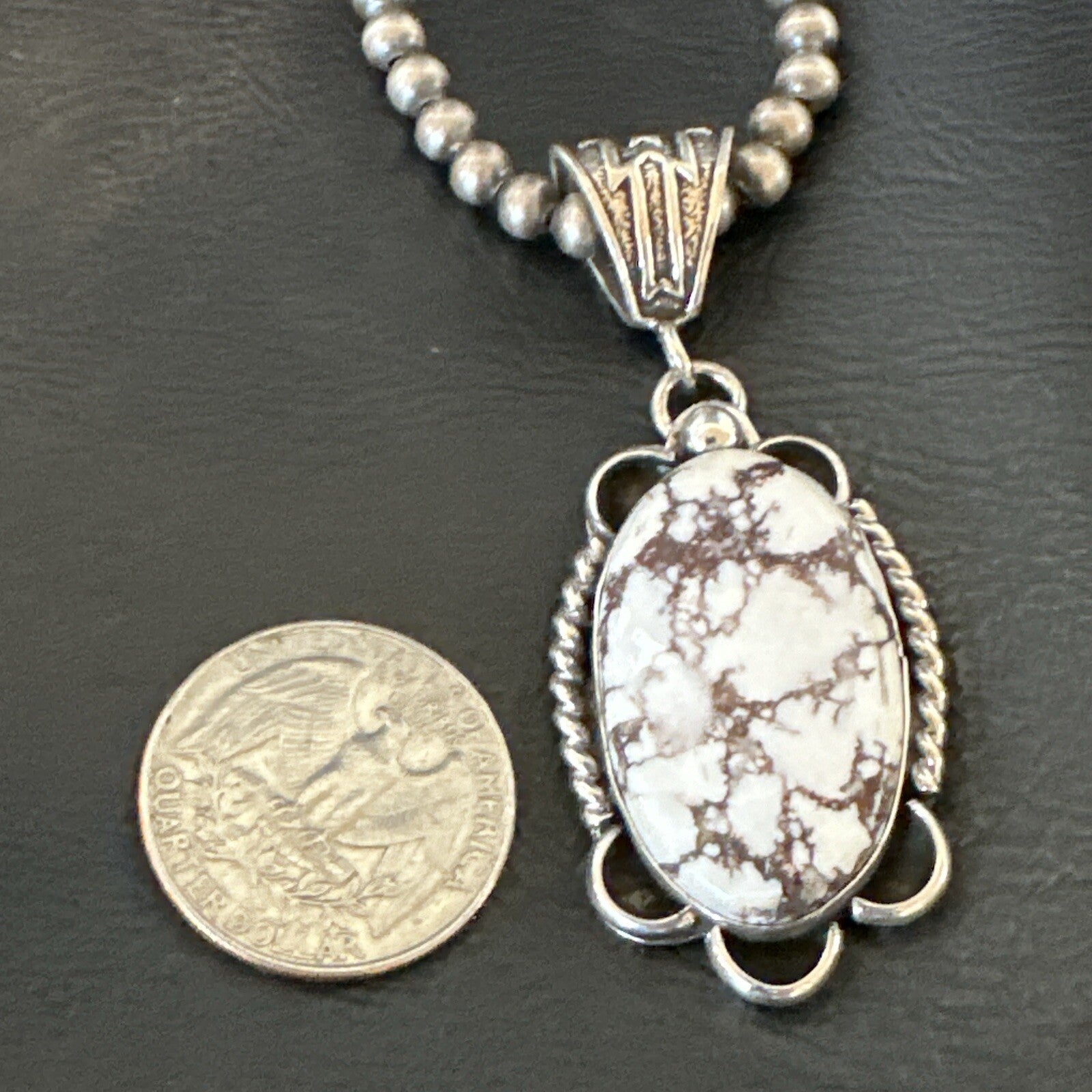 Wild Horse Turquoise Pendant Sterling Silver Beads Necklace 18029