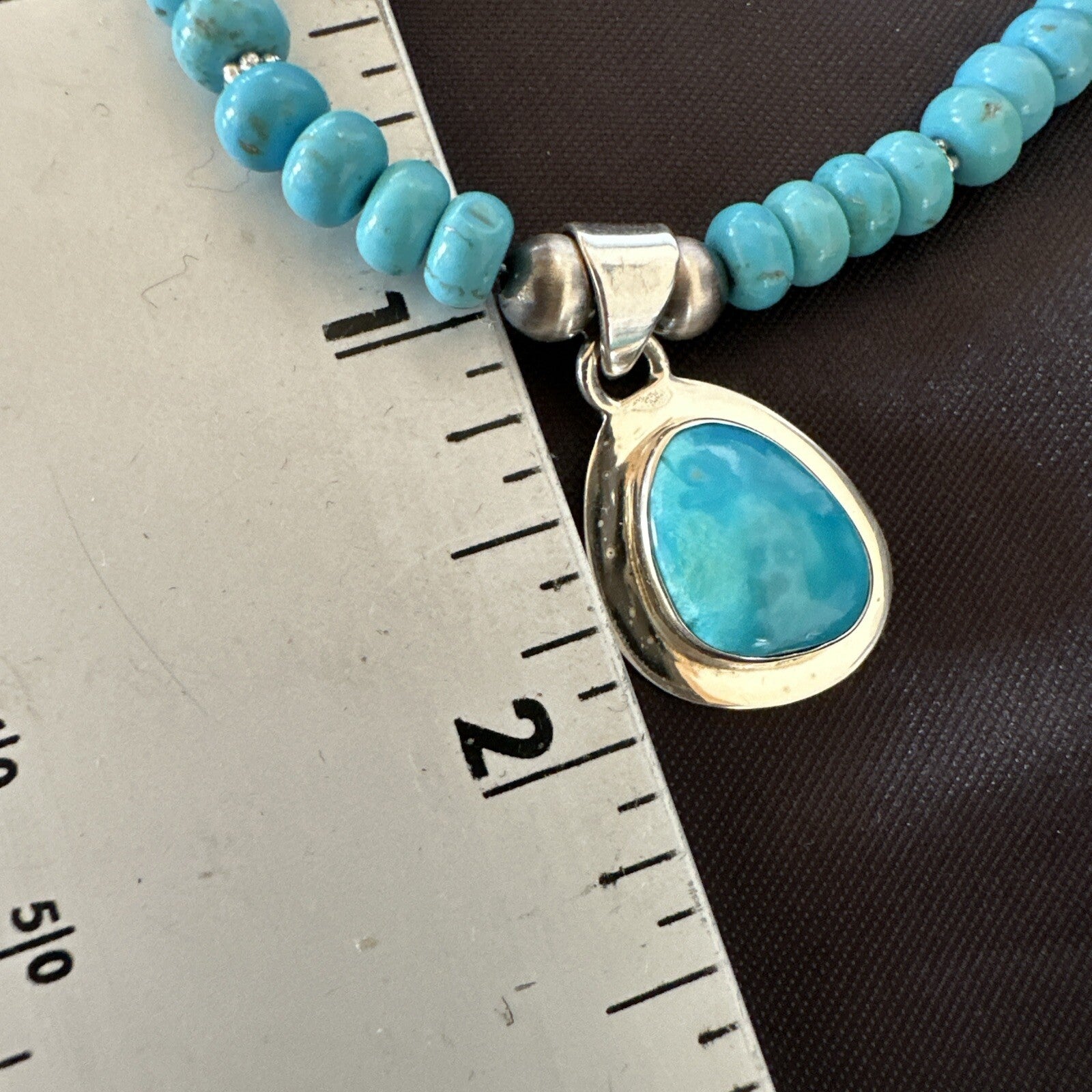 Mens Blue Kingman Turquoise Pendant Navajo Sterling Silver Necklace 21" 18113
