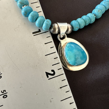 Mens Blue Kingman Turquoise Pendant Navajo Sterling Silver Necklace 21" 18113