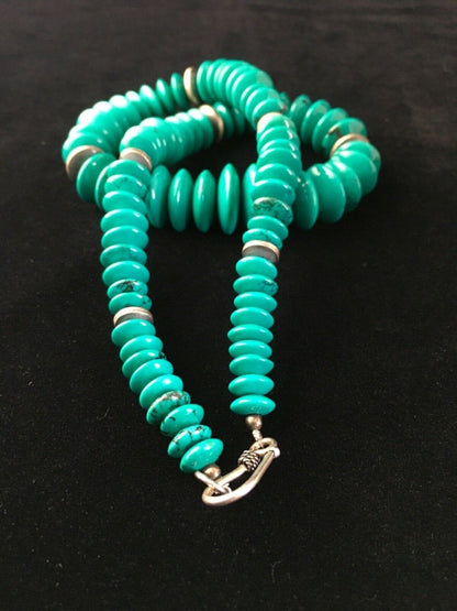 Navajo Teal Blue Turquoise Necklace Sterling Silver 18" Handmade 1730