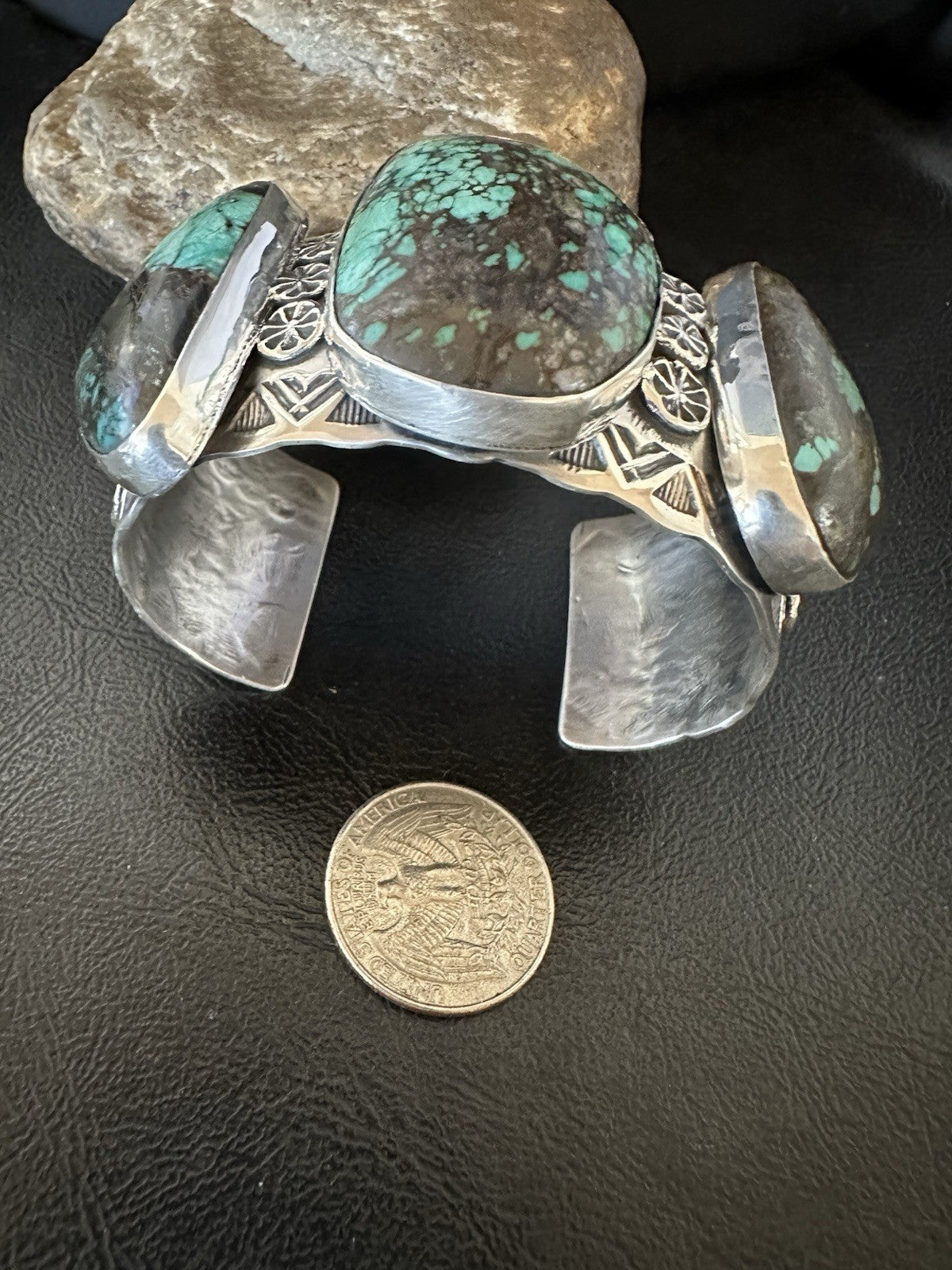 Mens Blue Spiderweb Turquoise Navajo Sterling Silver Cuff Bracelet 7.25" 19435