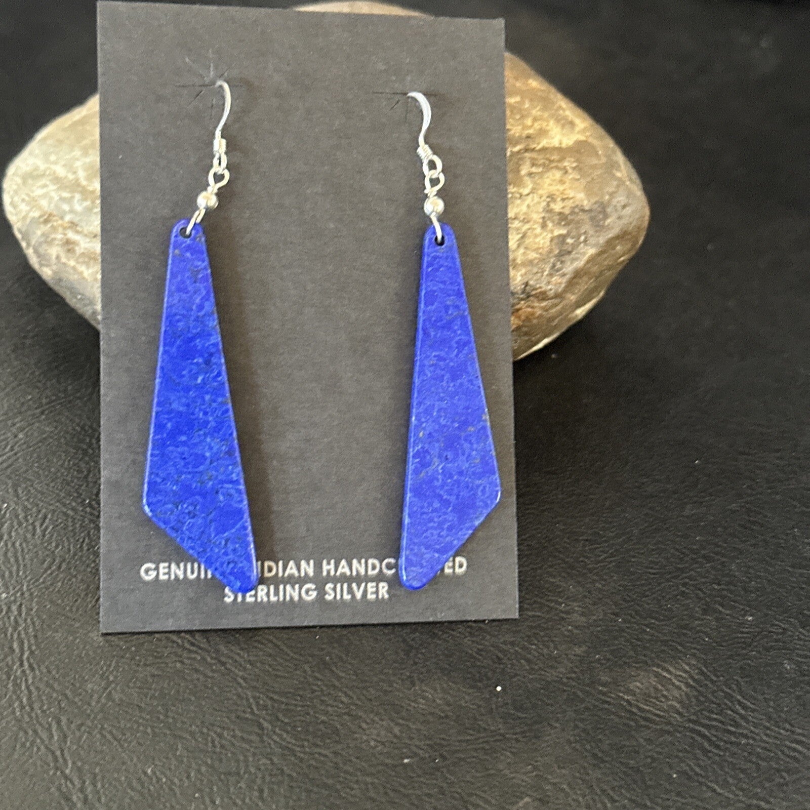 Navajo Slab Blue Lapis Sterling Silver Earrings 2" 17878