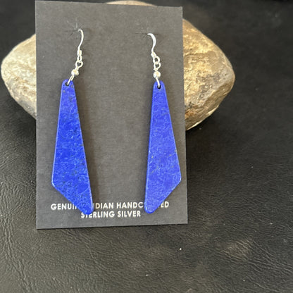 Navajo Slab Blue Lapis Sterling Silver Earrings 2" 17878