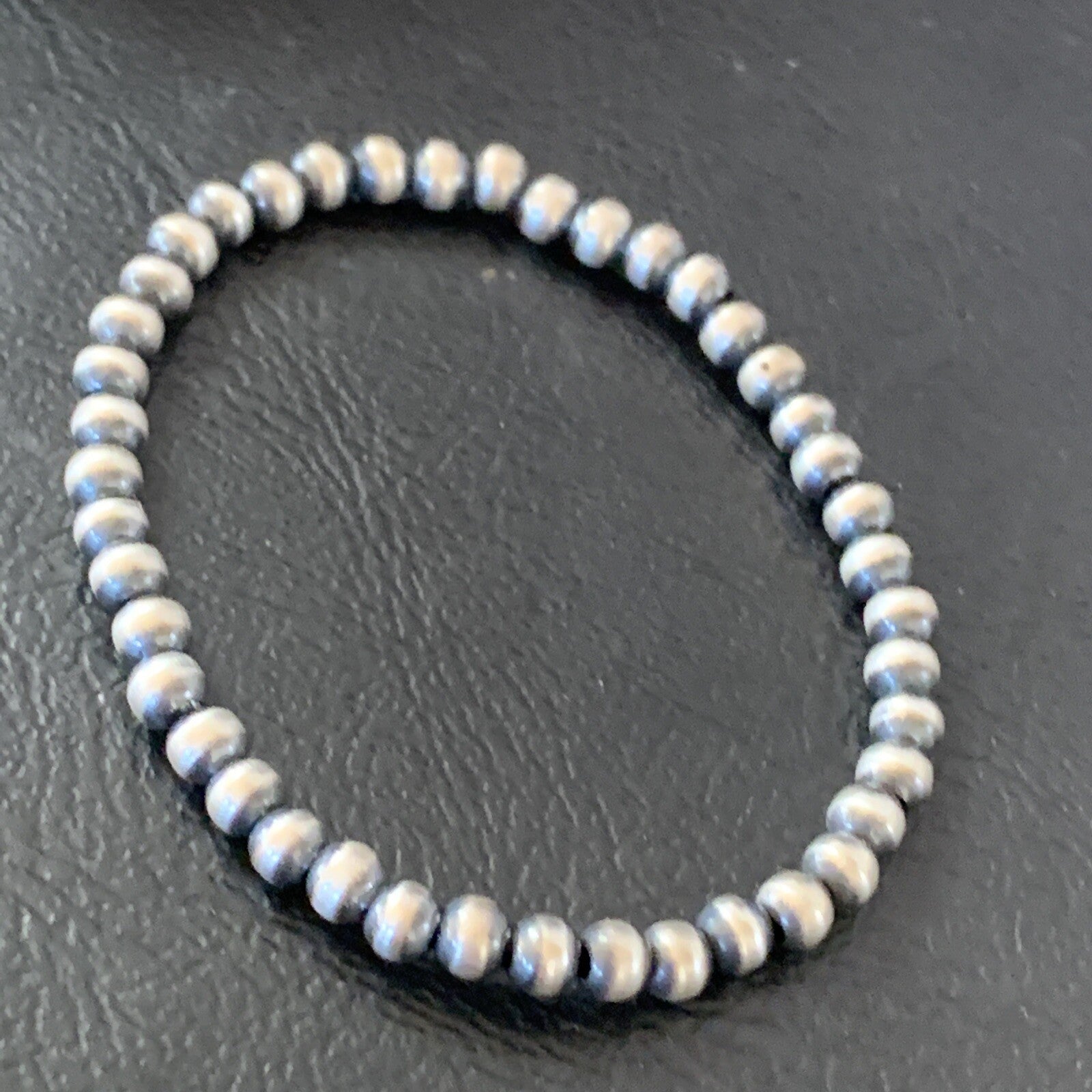 Navajo 4mm Beads 6” Stretchable Sterling Silver Bracelet 90401