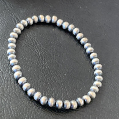 Navajo 4mm Beads 6” Stretchable Sterling Silver Bracelet 90401