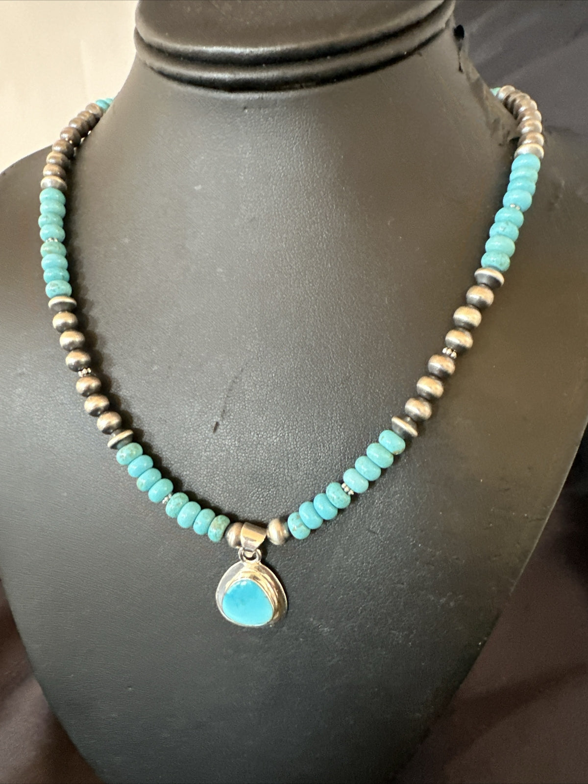 WoMens Blue Kingman Turquoise Pendant Navajo Sterling Silver Necklace 21" 17959