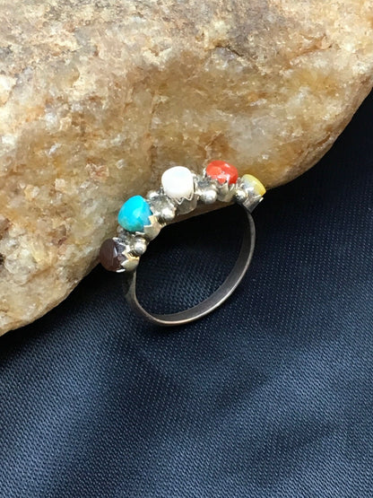 Blue Opal Coral & Turquoise Zuni Sterling Silver Ring Size 6.25 02501
