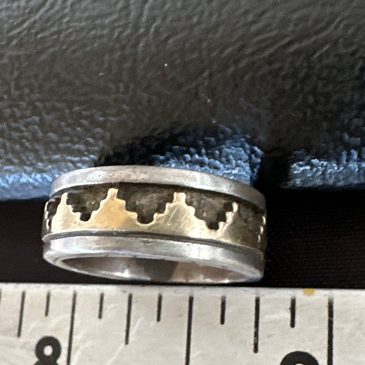 Mens Wedding Band Navajo Stamped 14K Gold Sterling Silver Ring Sz 4 17969