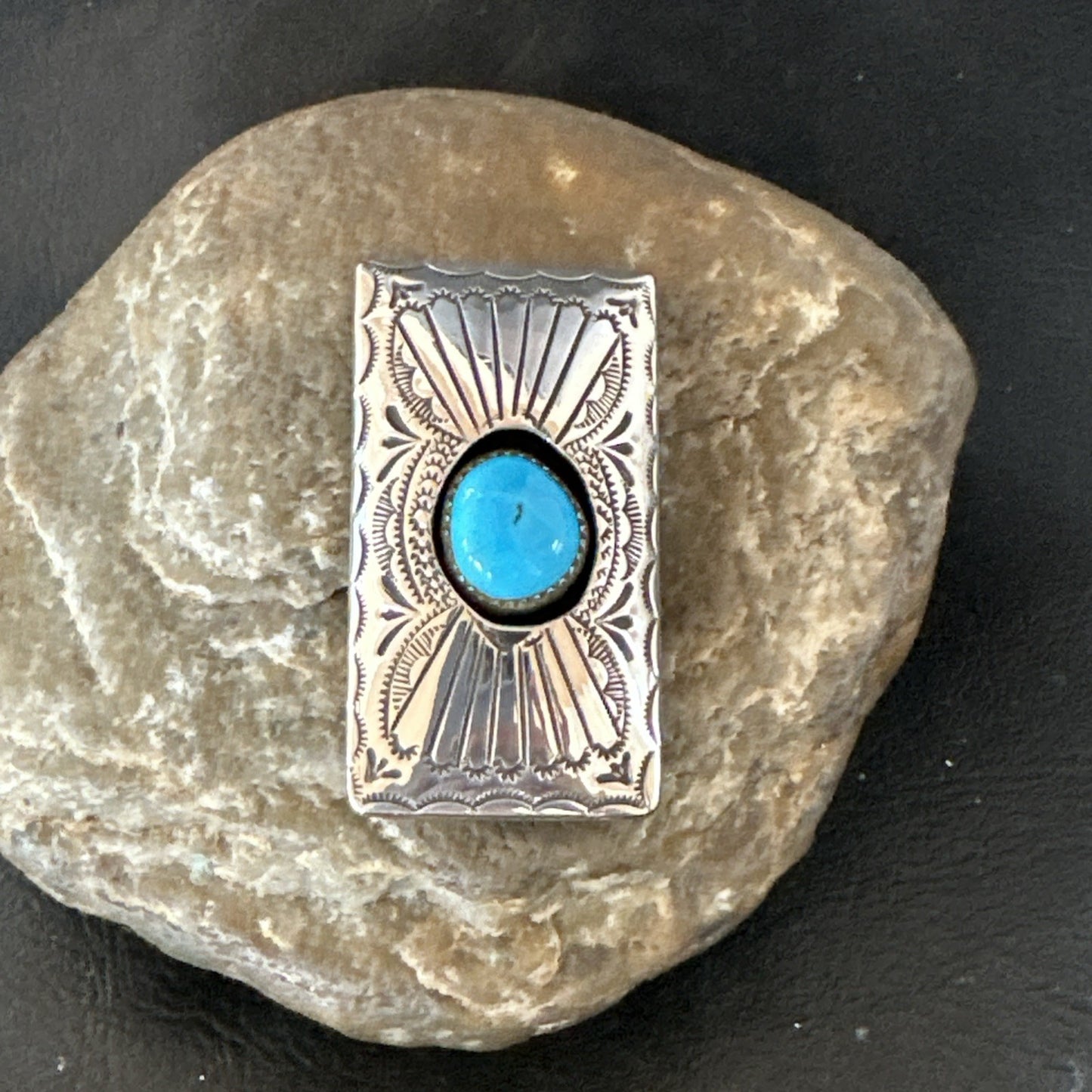 Mens Womens Blue Turquoise Navajo Stainless Stamped Silver Money Clip 19732