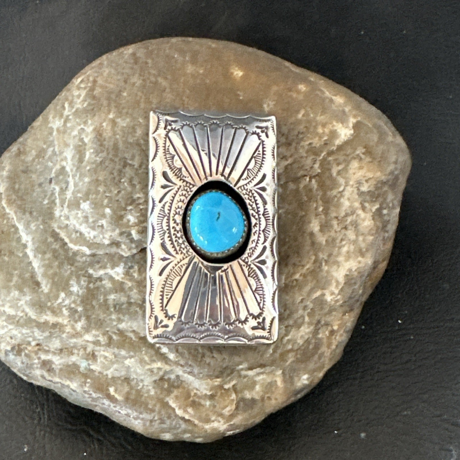 Mens Womens Blue Turquoise Navajo Stainless Stamped Silver Money Clip 19732