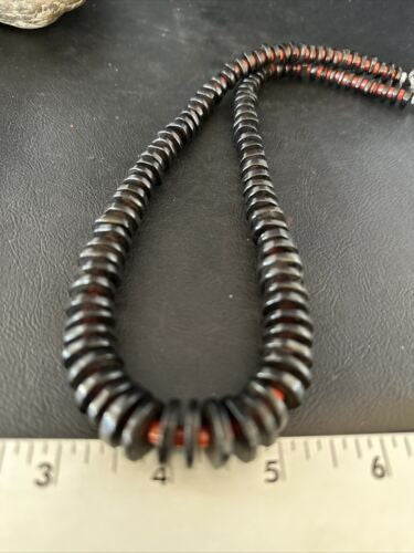 Navajo Bamboo Coral Black Onyx Necklace Sterling Silver 20" 14431