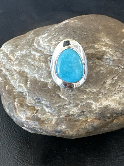 WoMens Sterling Silver Blue Kingman Turquoise Ring Size 7 17680