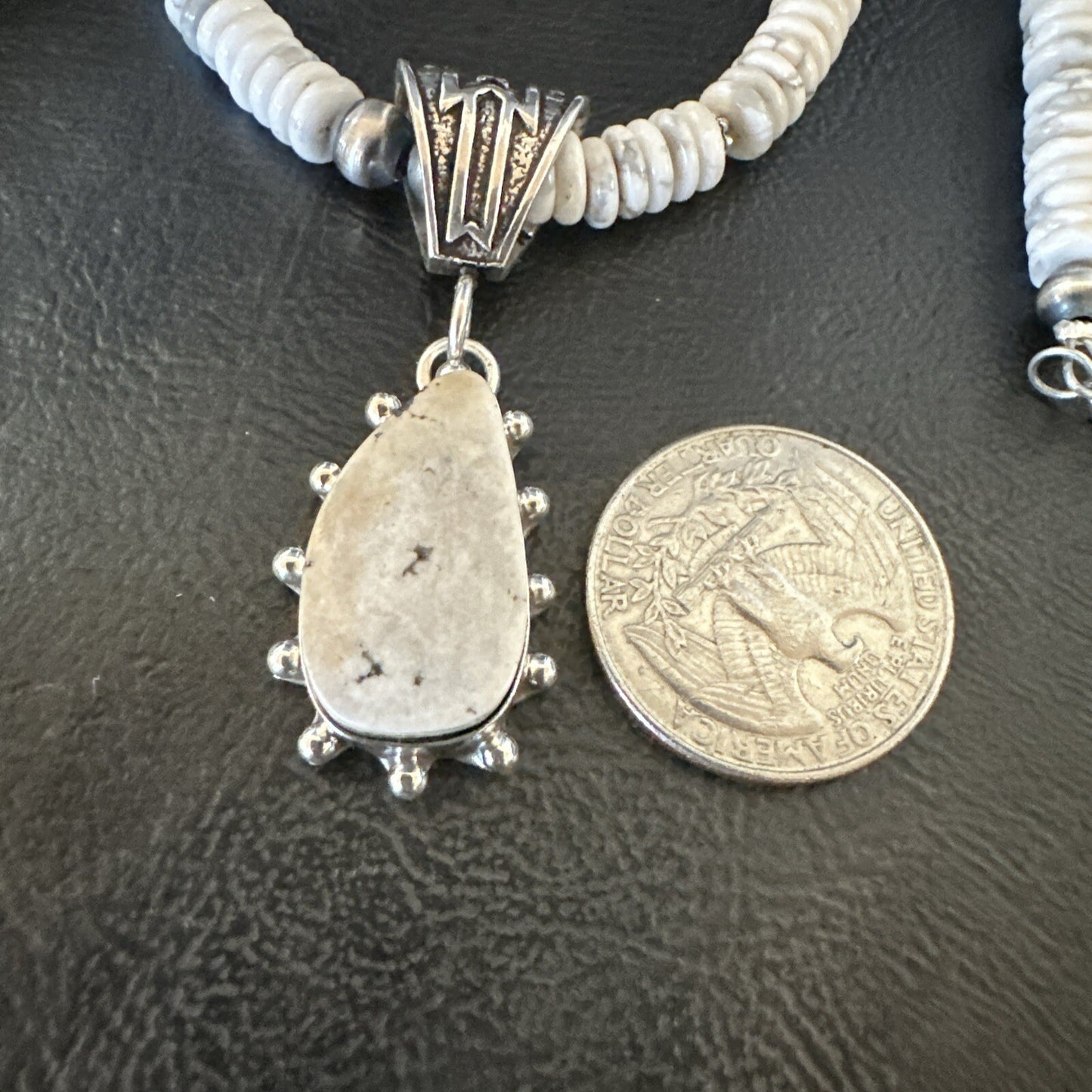 White Buffalo Turquoise Pendant Navajo Pearls Sterling Silver Necklace 22" 18261