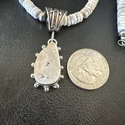 White Buffalo Turquoise Pendant Navajo Pearls Sterling Silver Necklace 22" 18261
