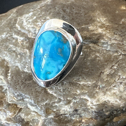 Southwestern Sterling Silver Blue Kingman Turquoise Ring Size 7.5 18515