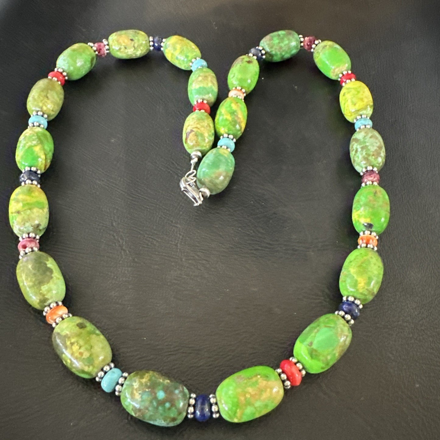 Green Turquoise Multicolor Southwestern Sterling Silver Necklace 22" 19247